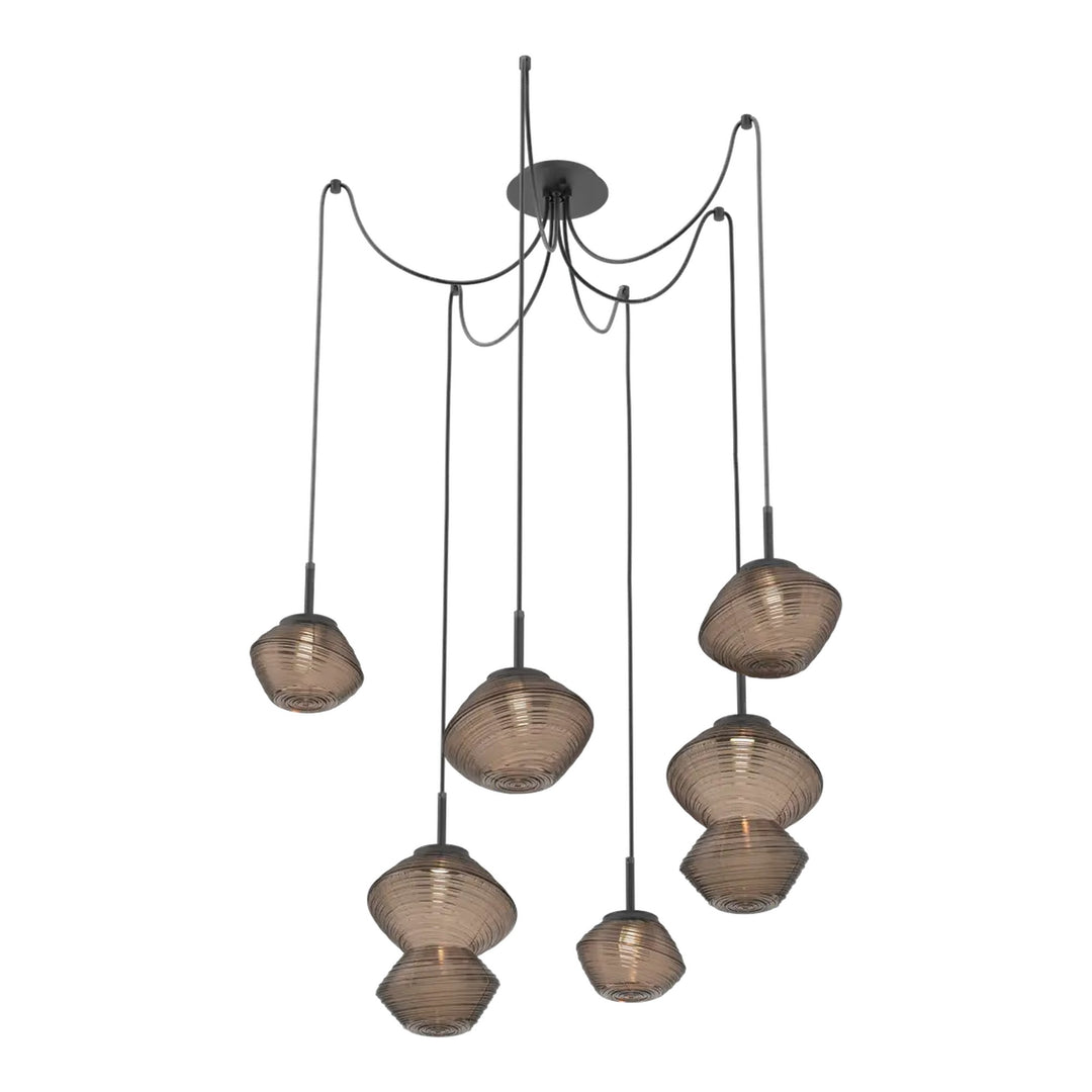 Mesa Swag Chandelier by Hammerton Studio 6 Lights in Matte Black with Bronze glass on adjustable cord