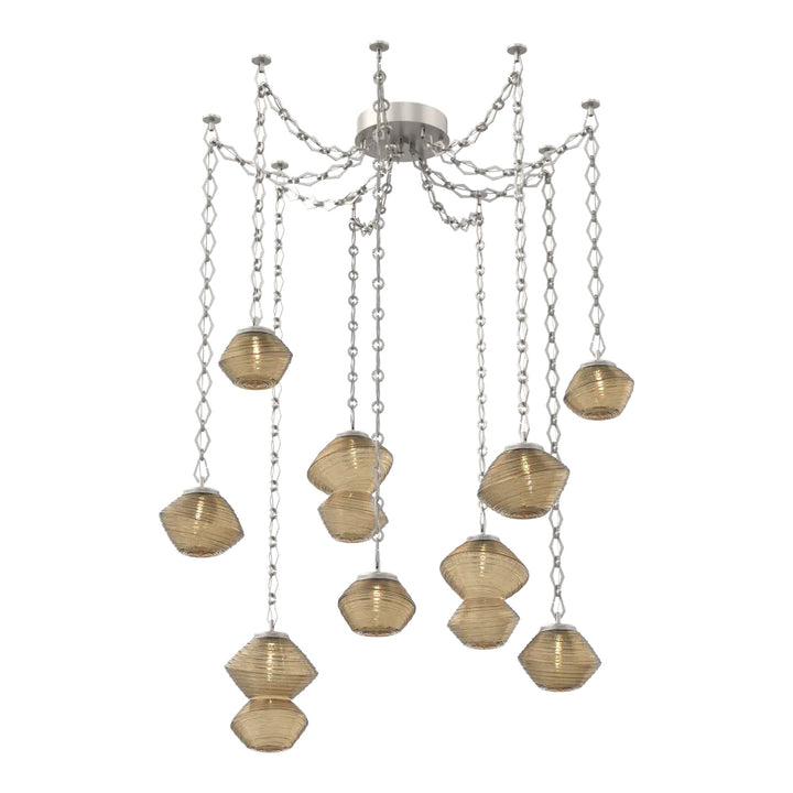 Mesa Swag Chandelier by Hammerton Studio 9 Lights in Beige Silver with Bronze glass on chain