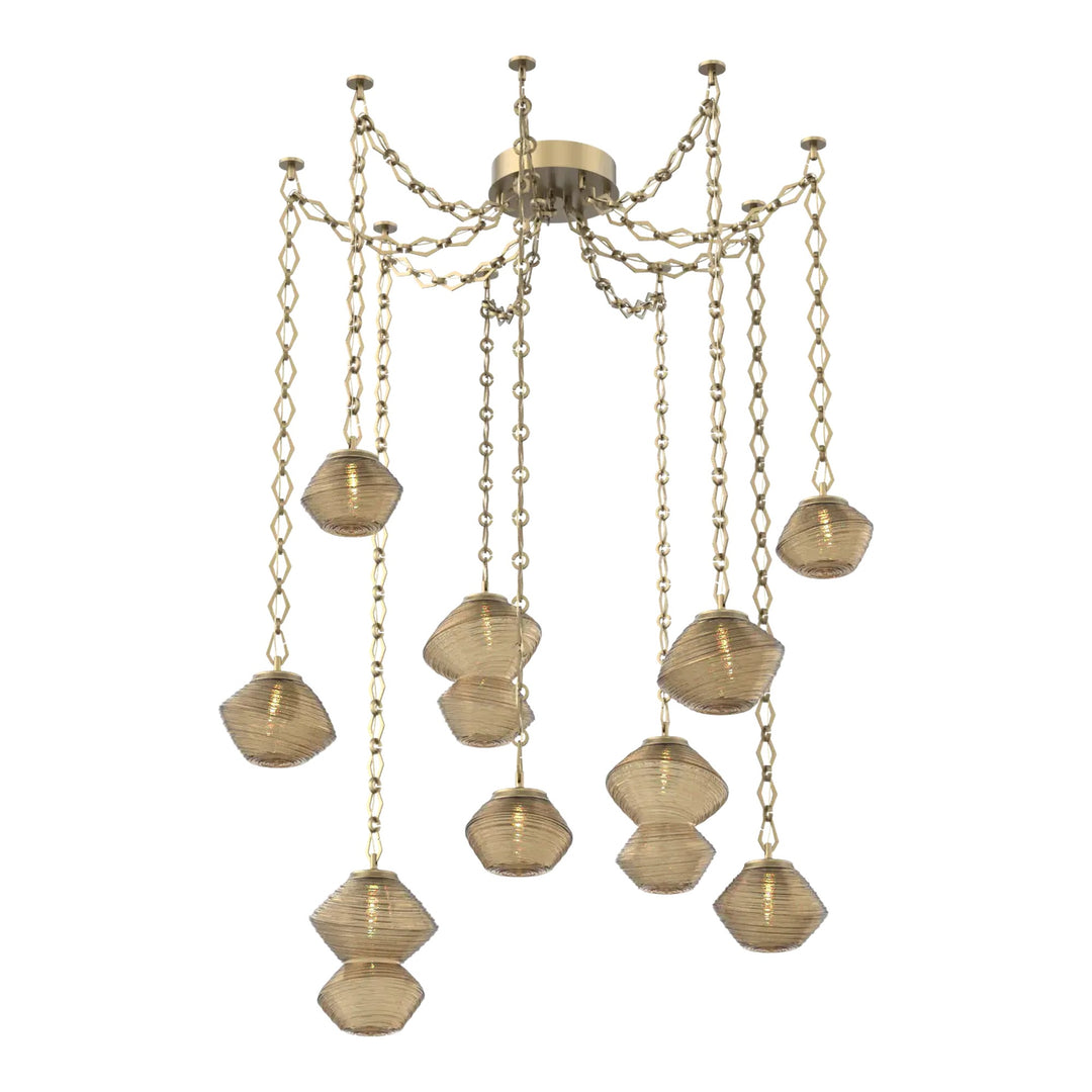 Mesa Swag Chandelier by Hammerton Studio 9 Lights in Gilded Brass with Bronze glass on chain