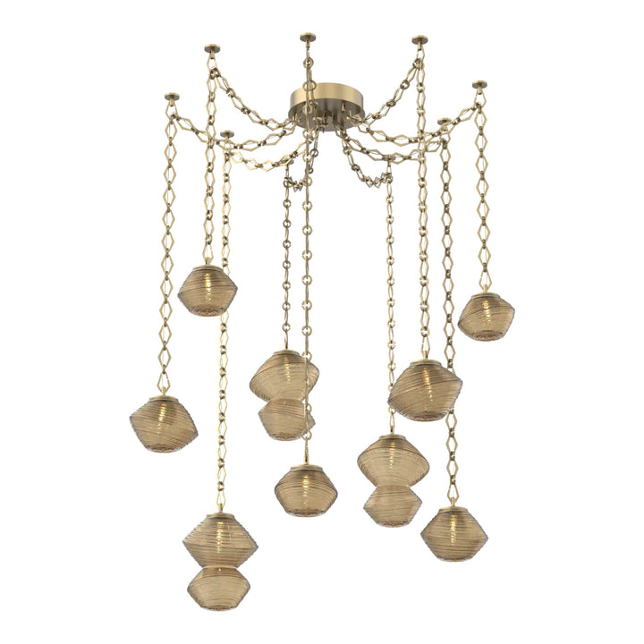 Mesa Swag Chandelier by Hammerton Studio 9 Lights in Gilded Brass with Bronze glass on chain