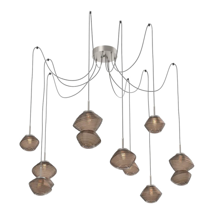 Mesa Swag Chandelier by Hammerton Studio 9 Lights in Beige Silver with Bronze glass on adjustable cord