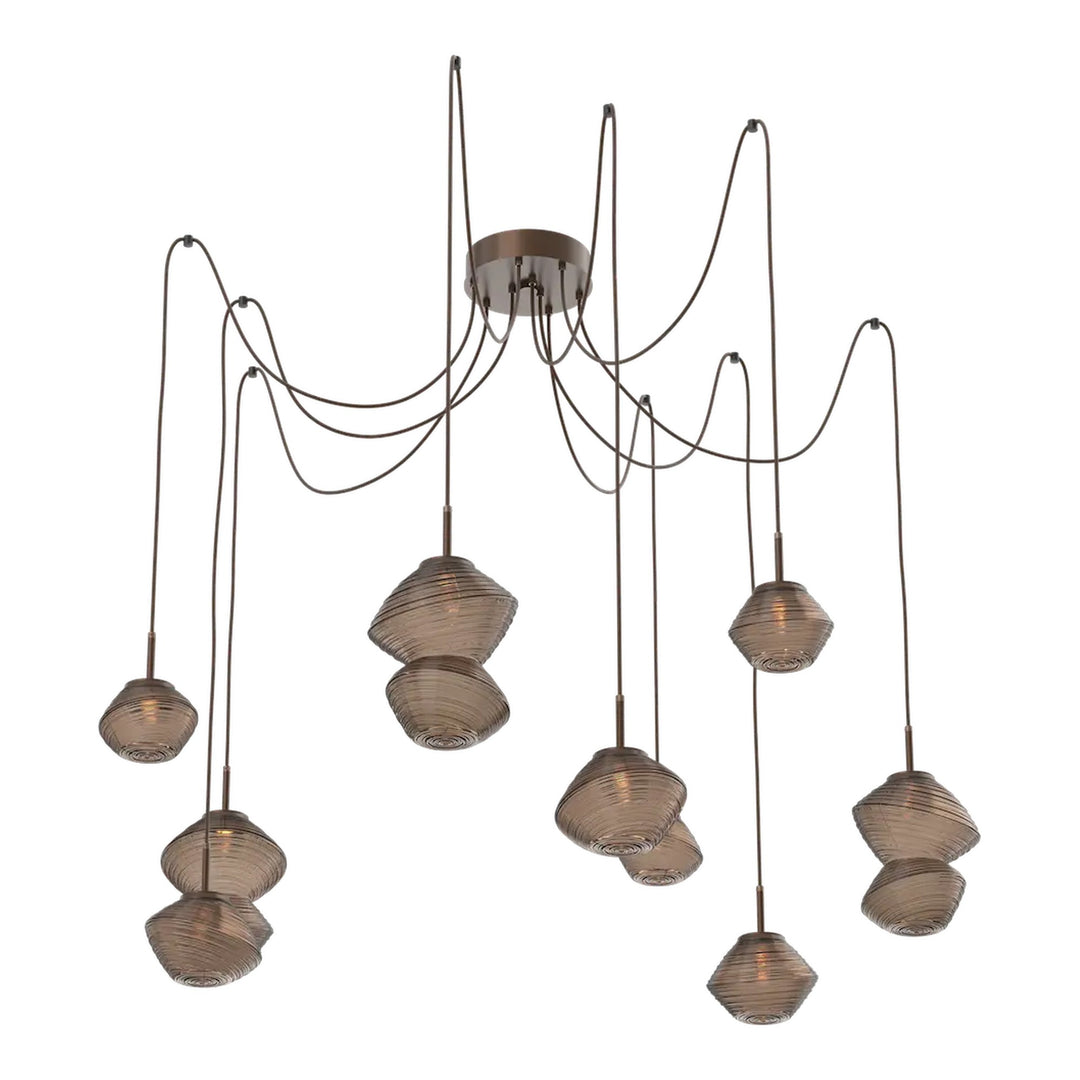 Mesa Swag Chandelier by Hammerton Studio 9 Lights in Burnished Bronze with Bronze glass on adjustable cord