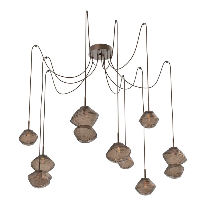Mesa Swag Chandelier by Hammerton Studio 9 Lights in Burnished Bronze with Bronze glass on adjustable cord