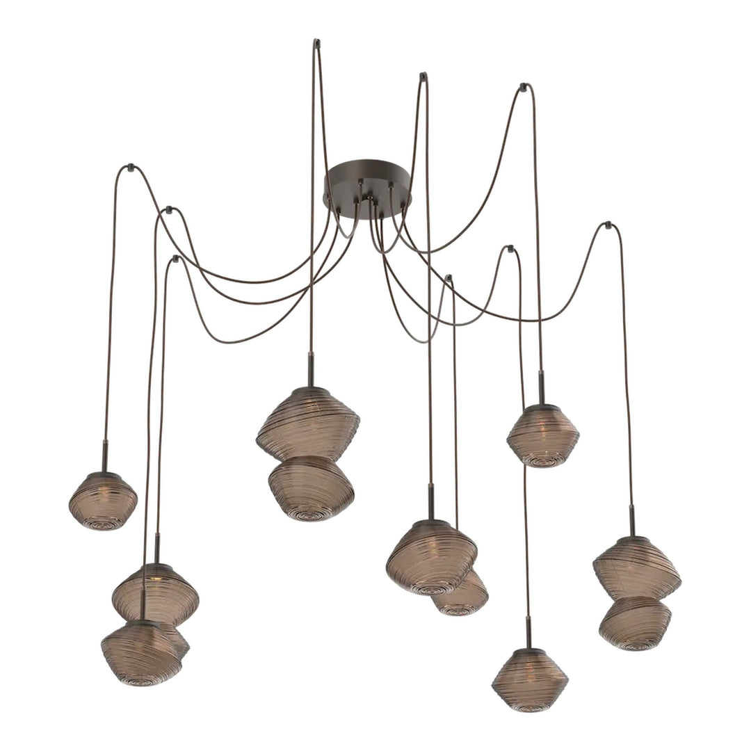 Mesa Swag Chandelier by Hammerton Studio 9 Lights in Flat Bronze with Bronze glass on adjustable cord