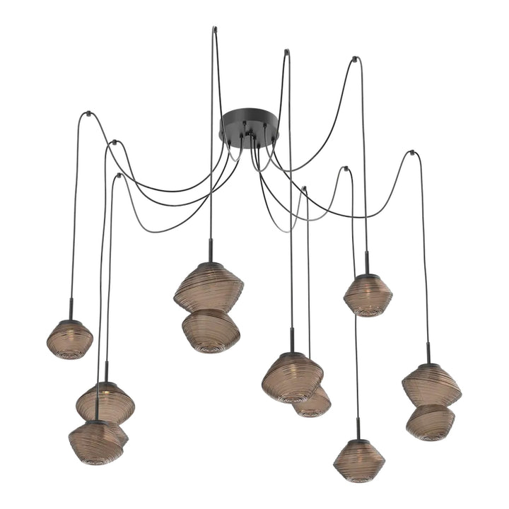 Mesa Swag Chandelier by Hammerton Studio 9 Lights in Matte Black with Bronze glass on adjustable cord