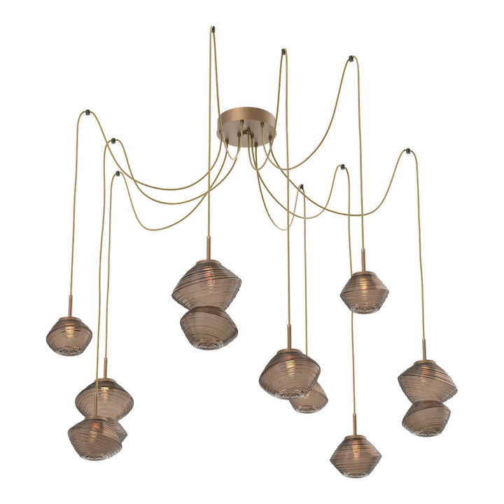 Mesa Swag Chandelier by Hammerton Studio 9 Lights in Novel Brass with Bronze glass on adjustable cord