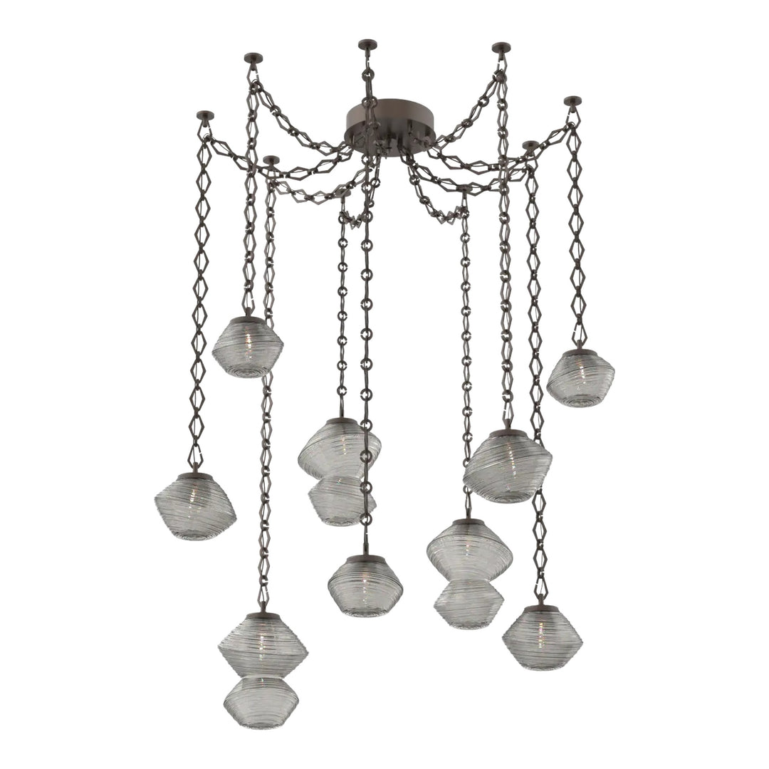 Mesa Swag Chandelier by Hammerton Studio in Flat Bronze with Smoke glass