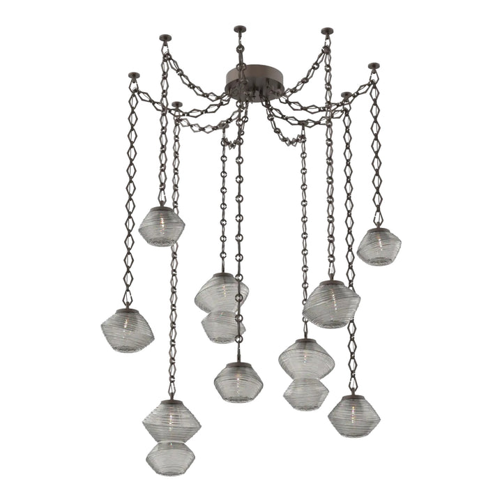 Mesa Swag Chandelier by Hammerton Studio in Flat Bronze with Smoke glass