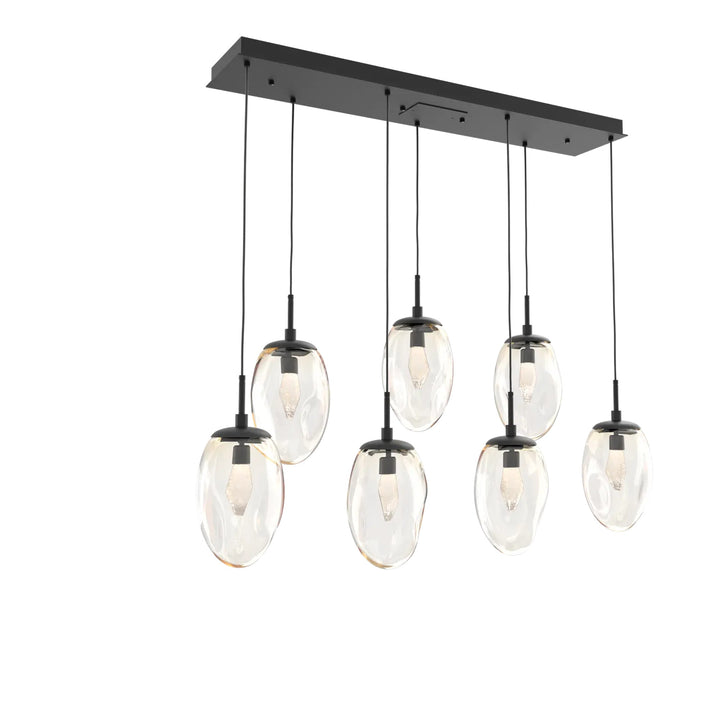 Meteo Linear Pendant Chandelier by Hammerton Studio – 7 Lights LED in Matte Black with Amber glass