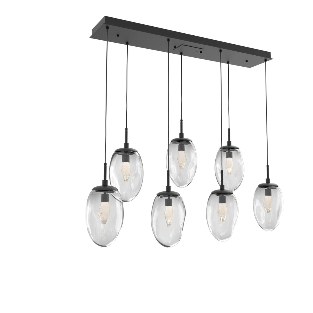 Meteo Linear Pendant Chandelier by Hammerton Studio – 7 Lights LED in Matte Black with Clear glass