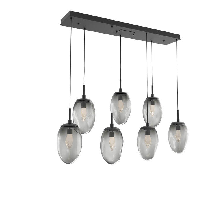 Meteo Linear Pendant Chandelier by Hammerton Studio – 7 Lights LED in Matte Black with Smoke glass