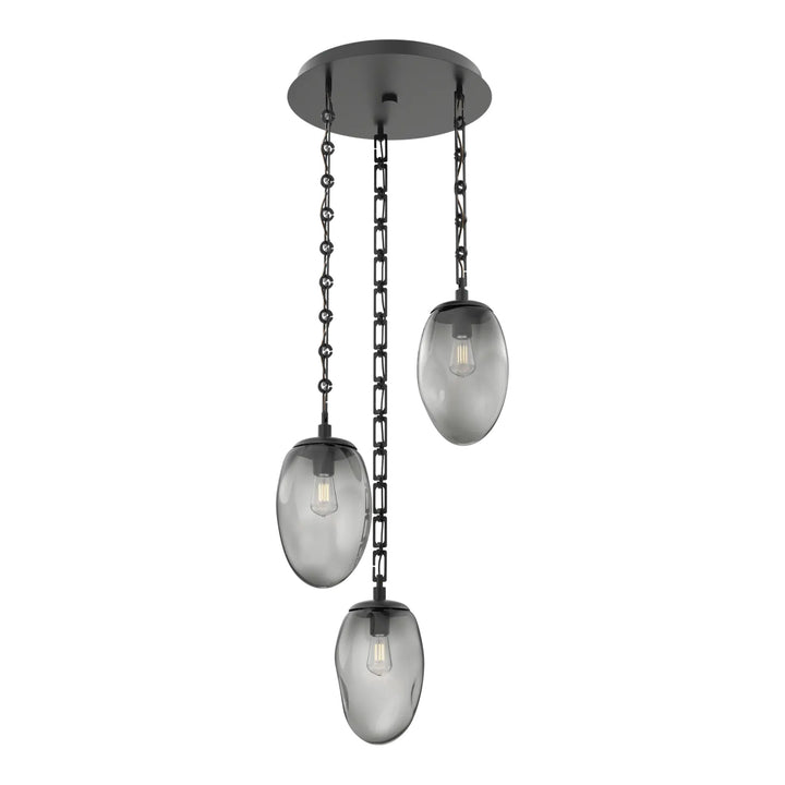 Meteo Round Pendant Chandelier by Hammerton Studio – 3 Lights E26 in Matte Black on Rectangular Chain