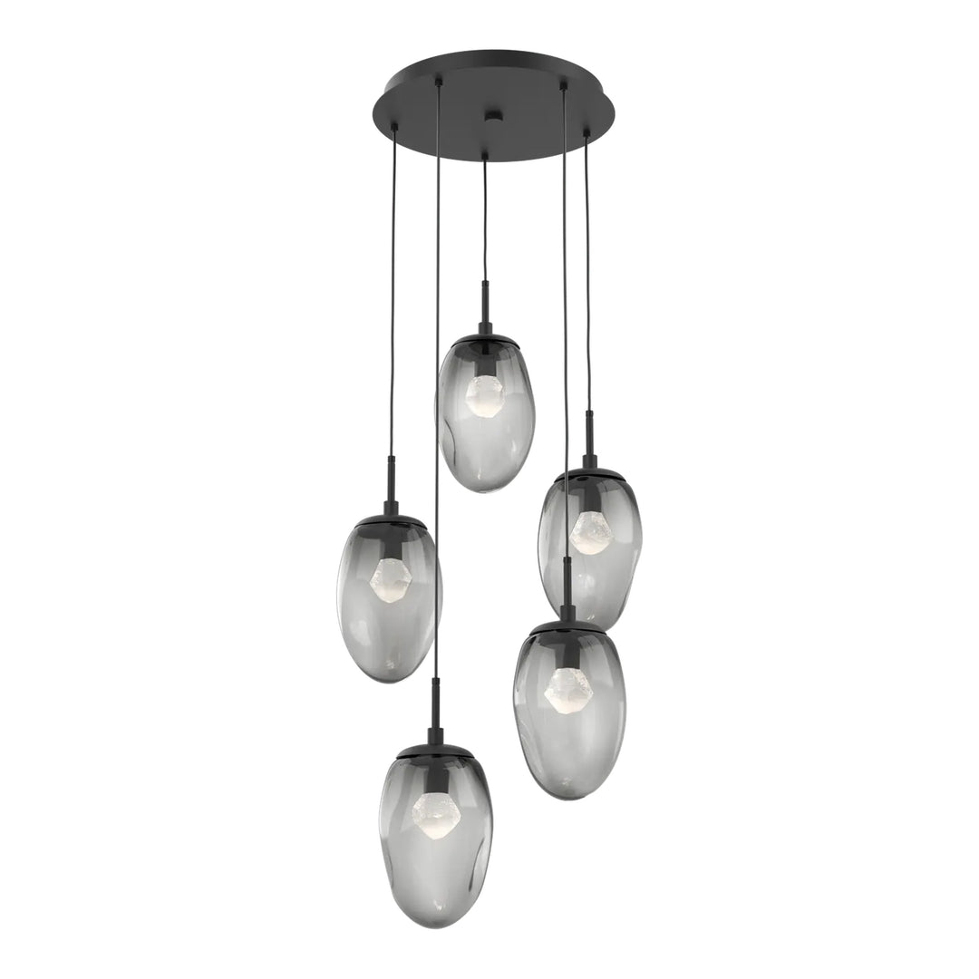 Meteo Round Pendant Chandelier by Hammerton Studio – 5 Lights LED in Matte Black on adjustable cord