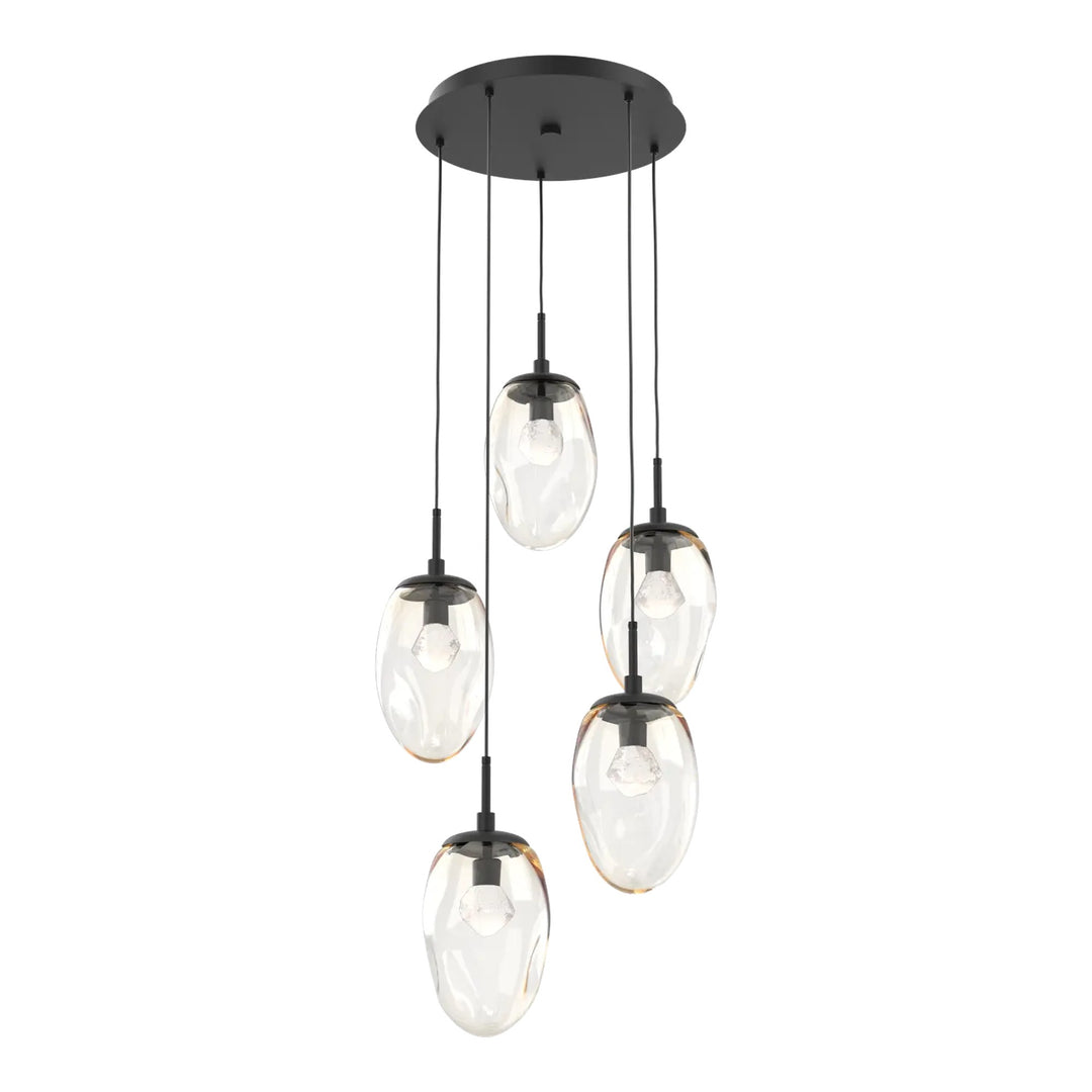 Meteo Round Pendant Chandelier by Hammerton Studio – 5 Lights LED in Matte Black with Amber glass