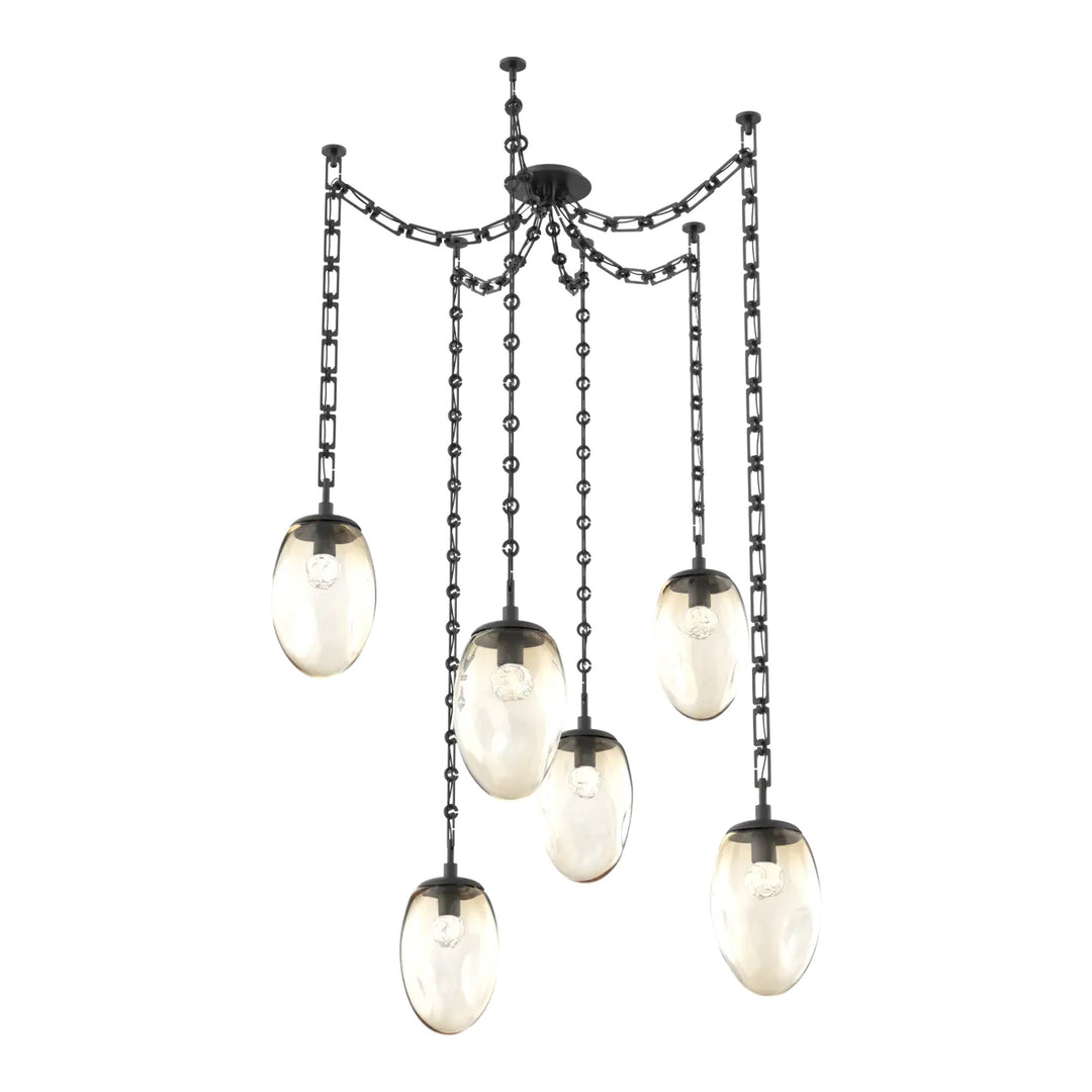 Meteo Swag Chandelier by Hammerton Studio – 6 Lights LED in Matte Black on Rectangular Chain