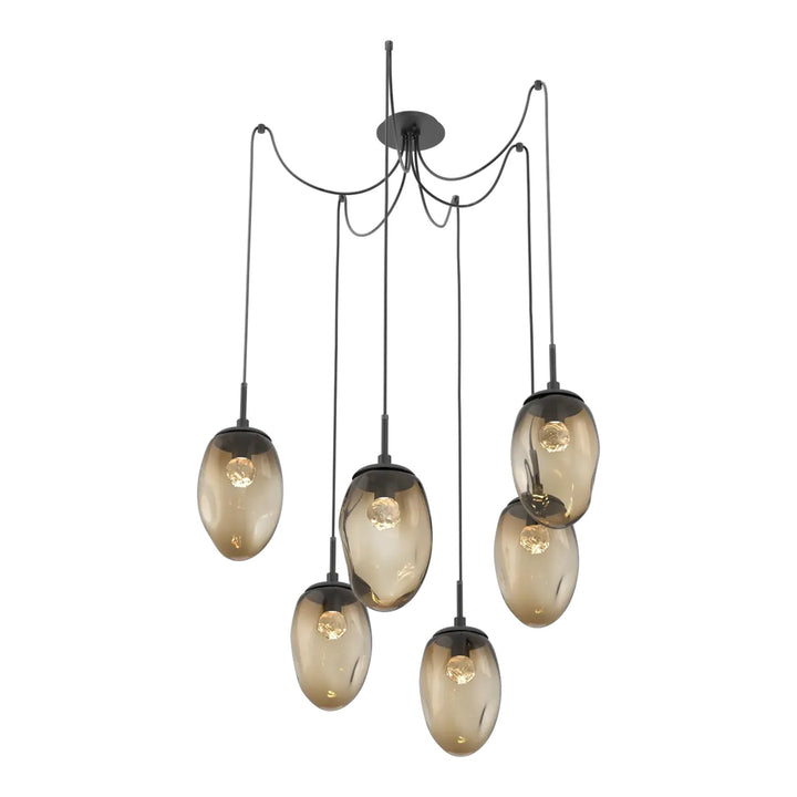 Meteo Swag Chandelier by Hammerton Studio – 6 Lights LED in Matte Black with Bronze glass
