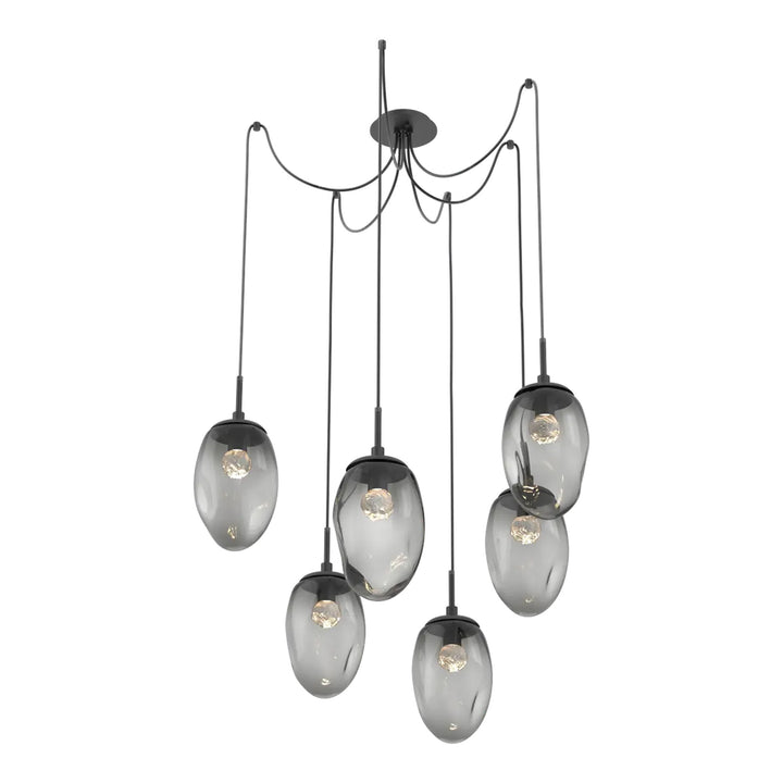 Meteo Swag Chandelier by Hammerton Studio – 6 Lights LED in Matte Black with Smoke glass