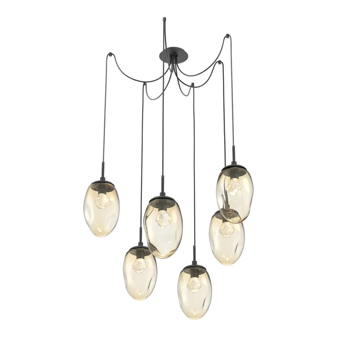 Meteo Swag Chandelier by Hammerton Studio – 6 Lights LED in Matte Black with Zircon inner diffuser