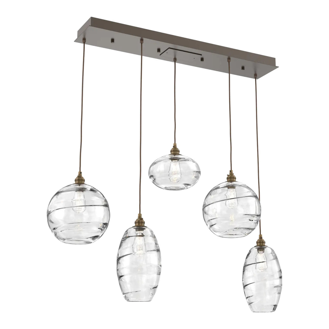 Misto Linear Pendant Chandelier by Hammerton Studio 5 Lights in Flat Bronze with Clear glass