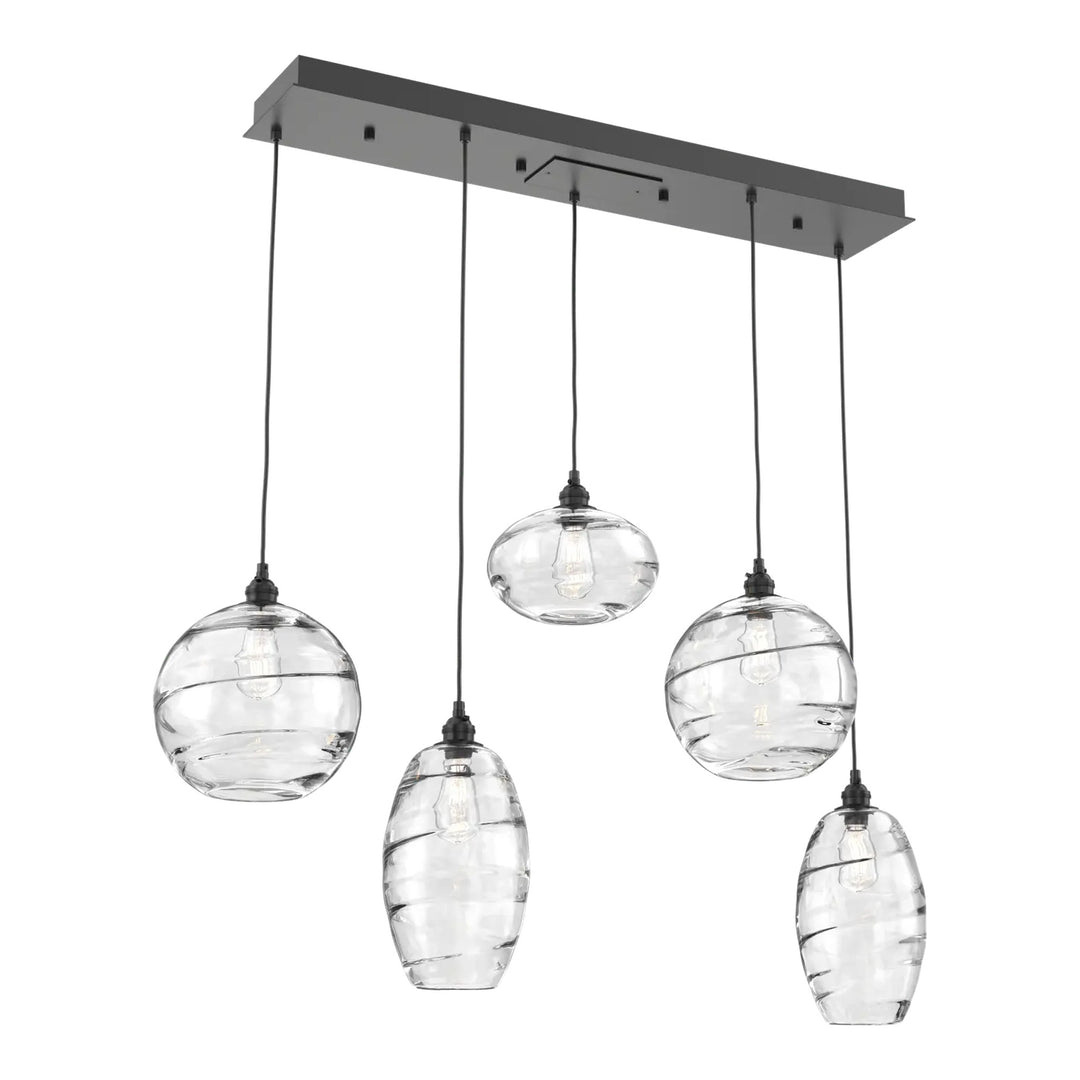 Misto Linear Pendant Chandelier by Hammerton Studio 5 Lights in Matte Black with Clear glass