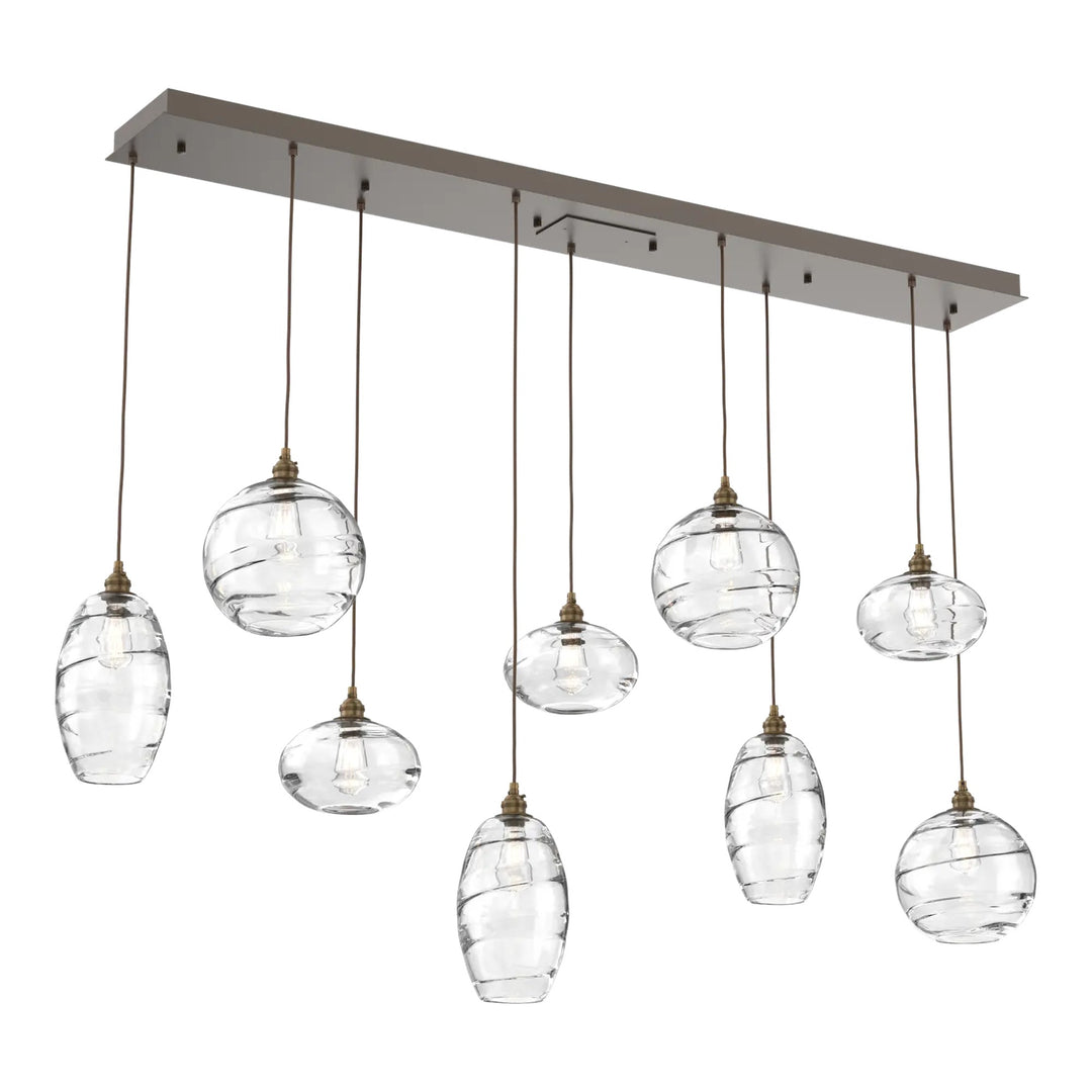 Misto Linear Pendant Chandelier by Hammerton Studio 9 Lights in Flat Bronze with Clear glass