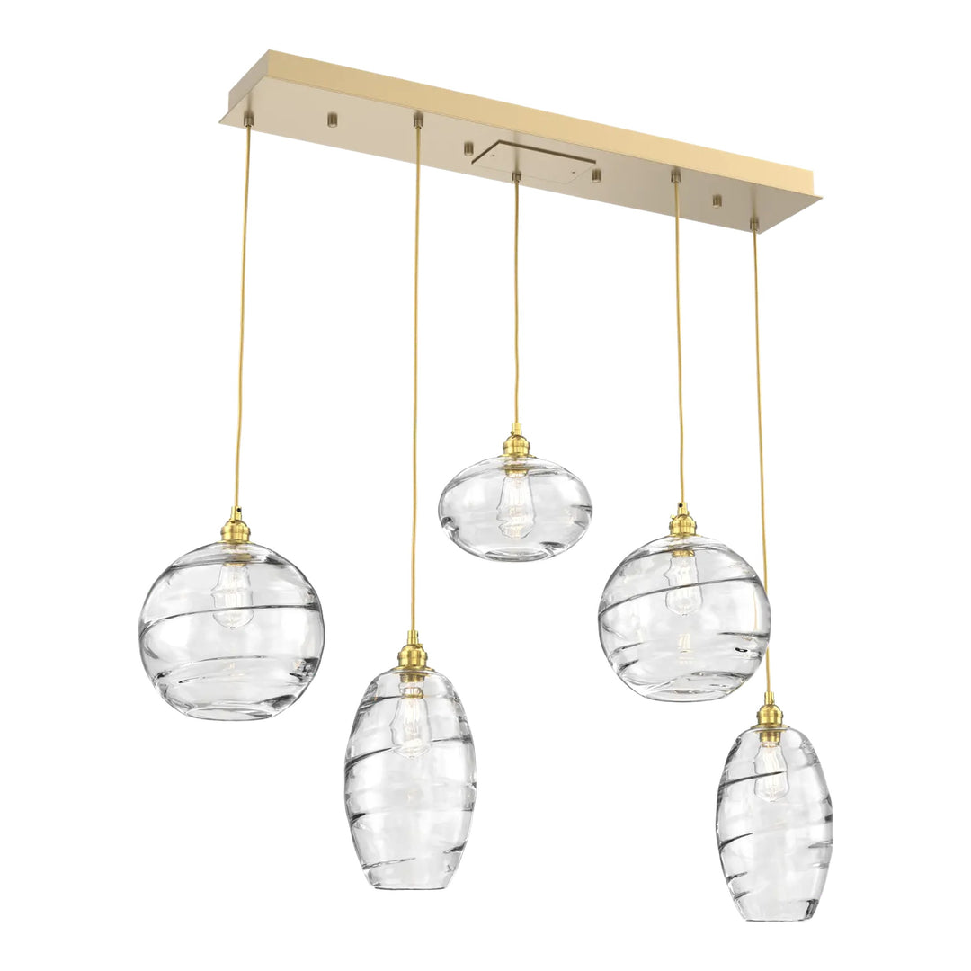 Misto Linear Pendant Chandelier by Hammerton Studio 5 Lights in Gilded Brass with Clear glass