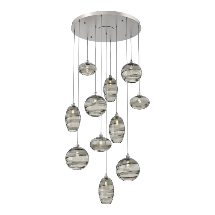 Misto Round Pendant Chandelier by Hammerton Studio 11 Lights in Beige Silver with Smoke glass on adjustable cord