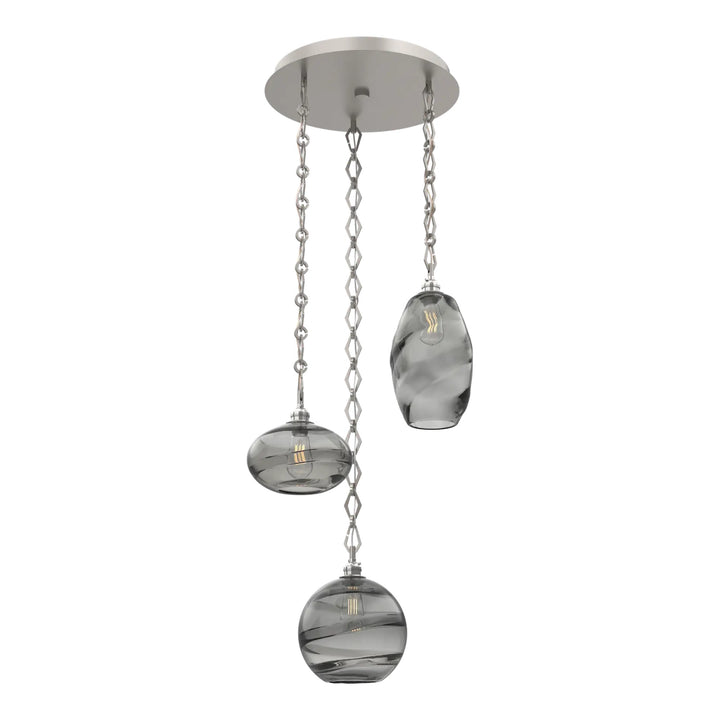 Misto Round Pendant Chandelier by Hammerton Studio 3 Lights in Beige Silver with Smoke glass on chain