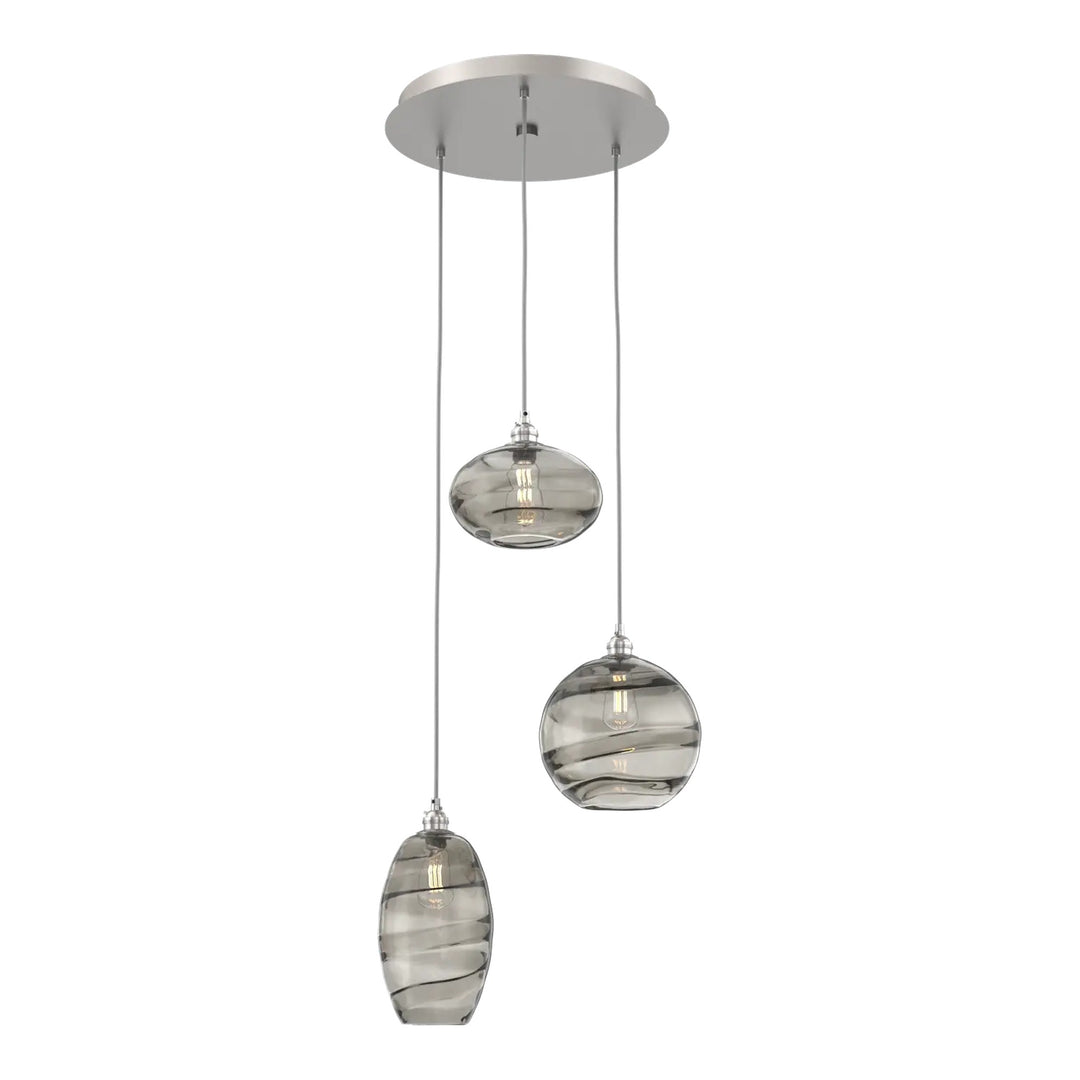 Misto Round Pendant Chandelier by Hammerton Studio 3 Lights in Beige Silver with Smoke glass on adjustable cord