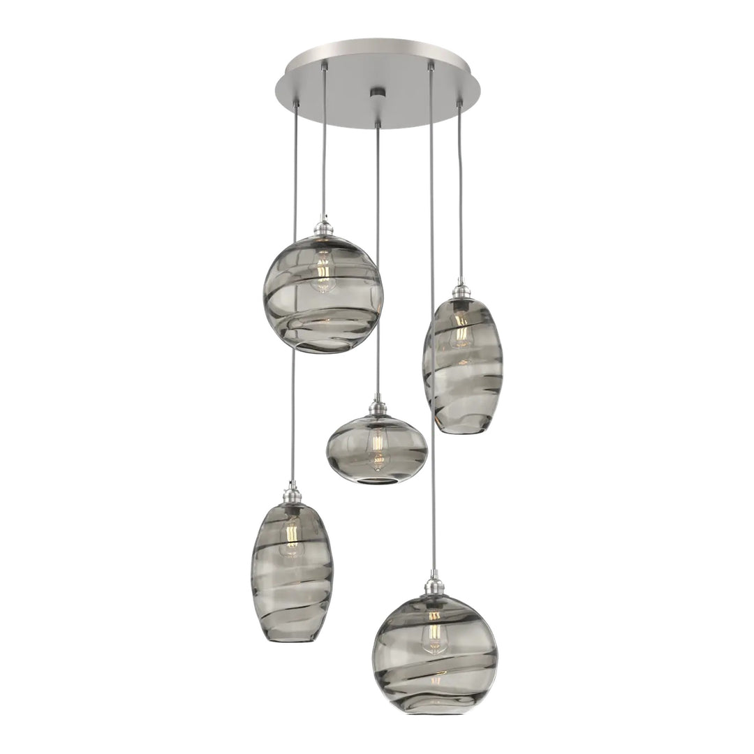 Misto Round Pendant Chandelier by Hammerton Studio 5 Lights in Beige Silver with Smoke glass on adjustable cord