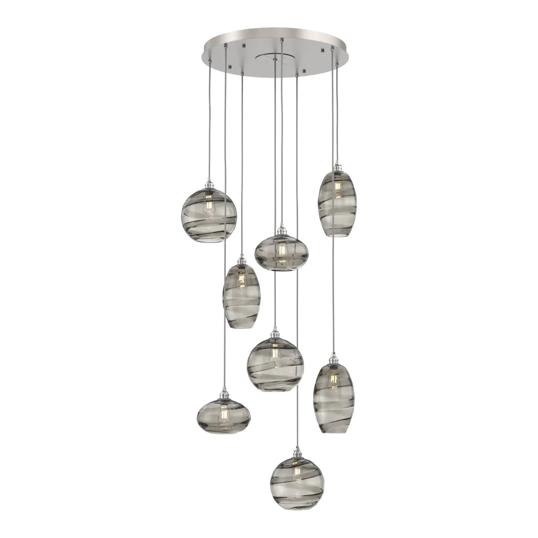 Misto Round Pendant Chandelier by Hammerton Studio 8 Lights in Beige Silver with Smoke glass on adjustable cord