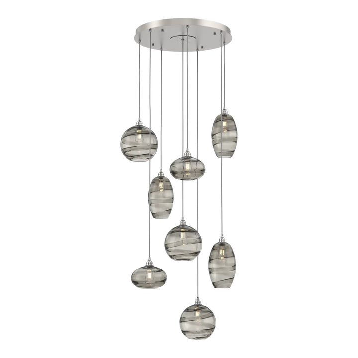 Misto Round Pendant Chandelier by Hammerton Studio 8 Lights in Beige Silver with Smoke glass on adjustable cord