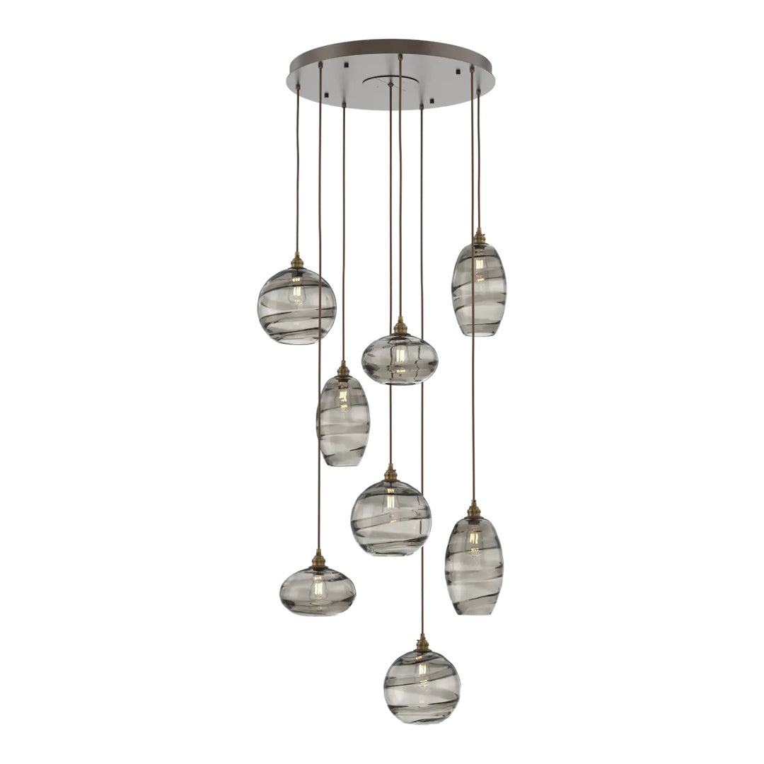 Misto Round Pendant Chandelier by Hammerton Studio 8 Lights in Flat Bronze with Smoke glass on adjustable cord