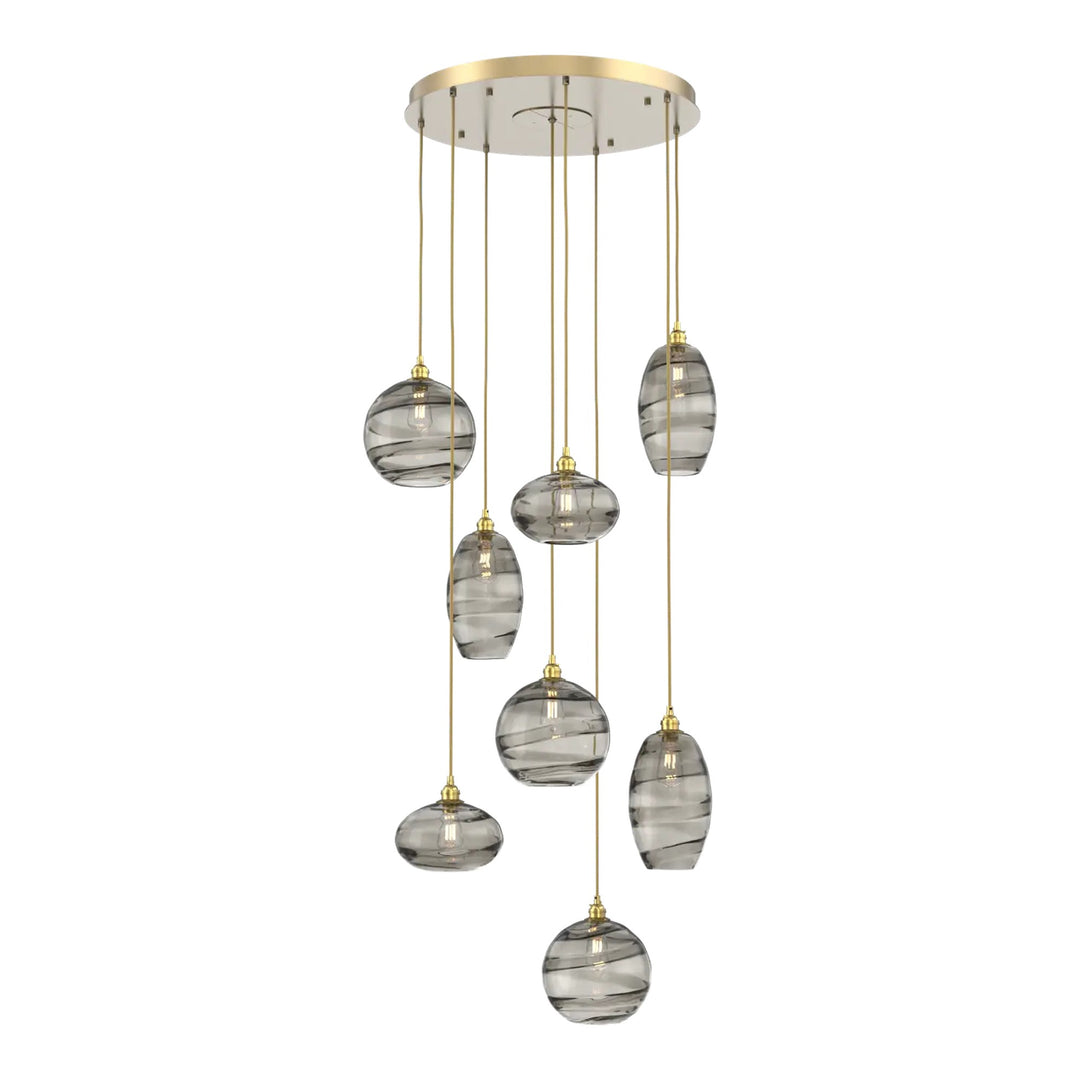 Misto Round Pendant Chandelier by Hammerton Studio 8 Lights in Gilded Brass with Smoke glass on adjustable cord