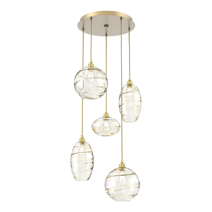Misto Round Pendant Chandelier by Hammerton Studio in Gilded Brass with Amber glass