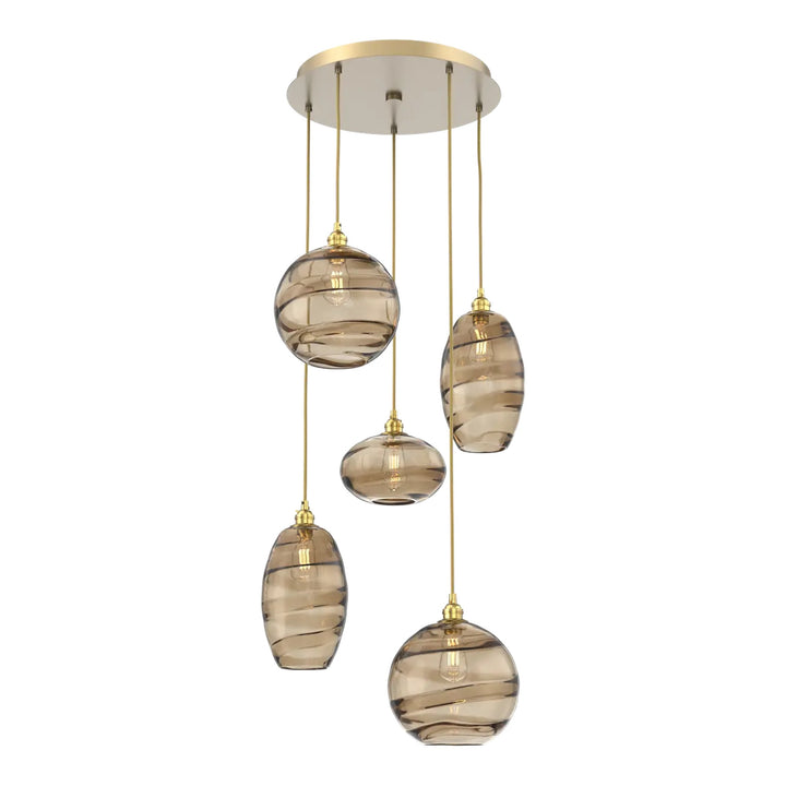 Misto Round Pendant Chandelier by Hammerton Studio in Gilded Brass with Bronze glass