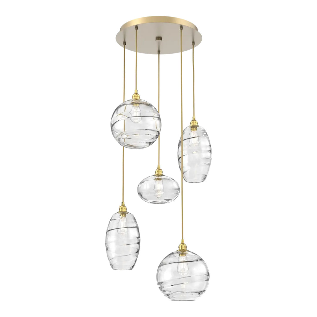 Misto Round Pendant Chandelier by Hammerton Studio in Gilded Brass with Clear glass