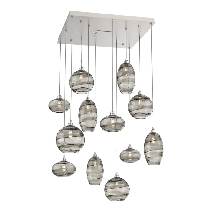 Misto Square Pendant Chandelier by Hammerton Studio 12 Lights in Beige Silver with Smoke glass