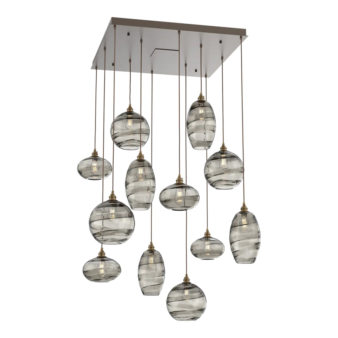Misto Square Pendant Chandelier by Hammerton Studio 12 Lights in Flat Bronze with Smoke glass