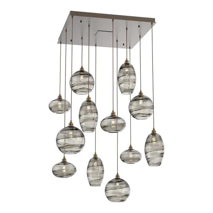 Misto Square Pendant Chandelier by Hammerton Studio 12 Lights in Flat Bronze with Smoke glass