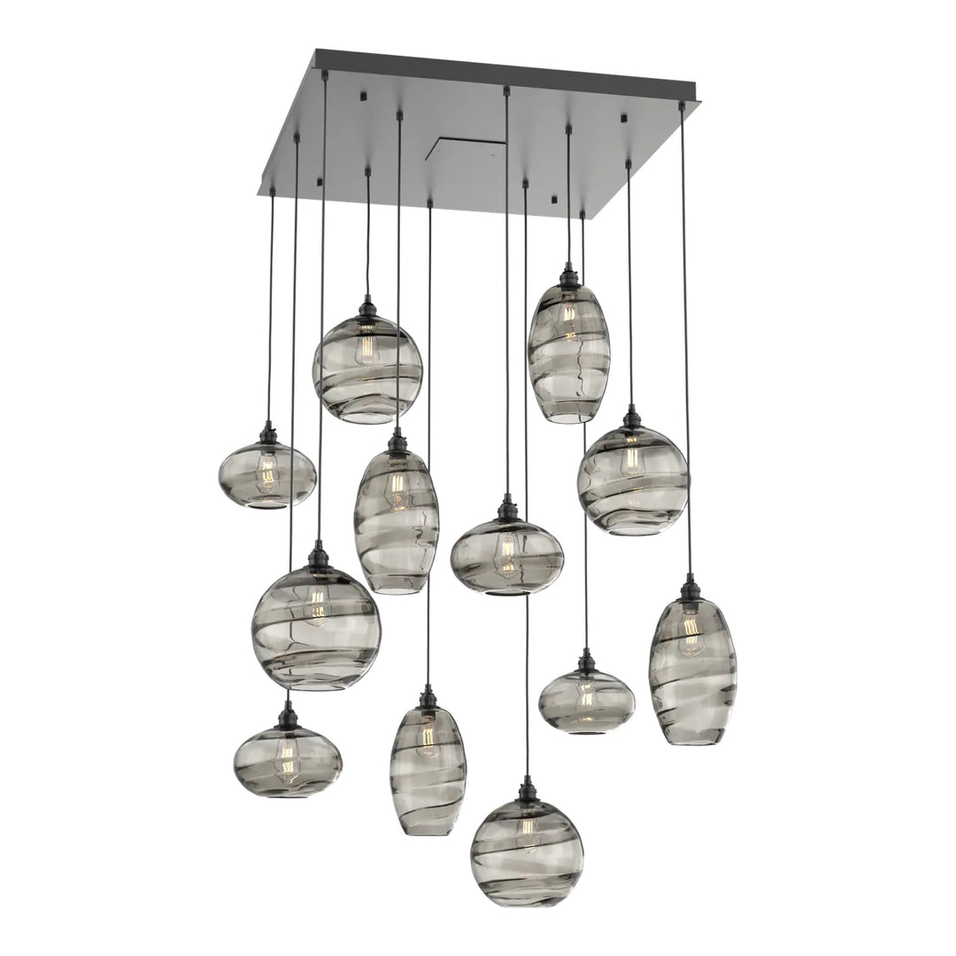 Misto Square Pendant Chandelier by Hammerton Studio 12 Lights in Matte Black with Smoke glass