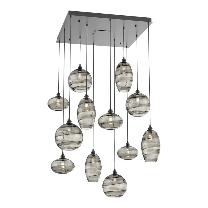 Misto Square Pendant Chandelier by Hammerton Studio 12 Lights in Matte Black with Smoke glass