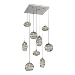 Misto Square Pendant Chandelier by Hammerton Studio 9 Lights in Beige Silver with Smoke glass