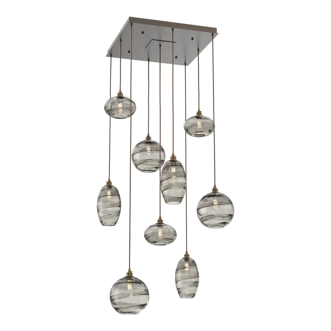 Misto Square Pendant Chandelier by Hammerton Studio 9 Lights in Flat Bronze with Smoke glass