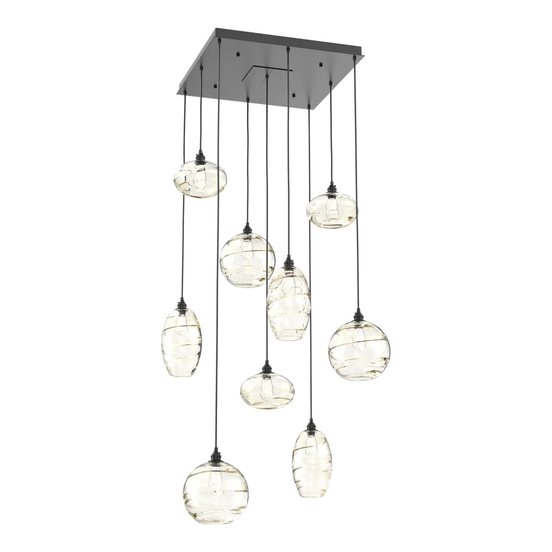 Misto Square Pendant Chandelier by Hammerton Studio in Matte Black with Amber glass