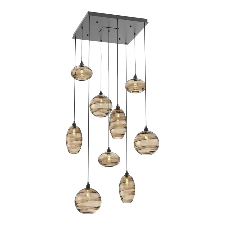 Misto Square Pendant Chandelier by Hammerton Studio in Matte Black with Bronze glass