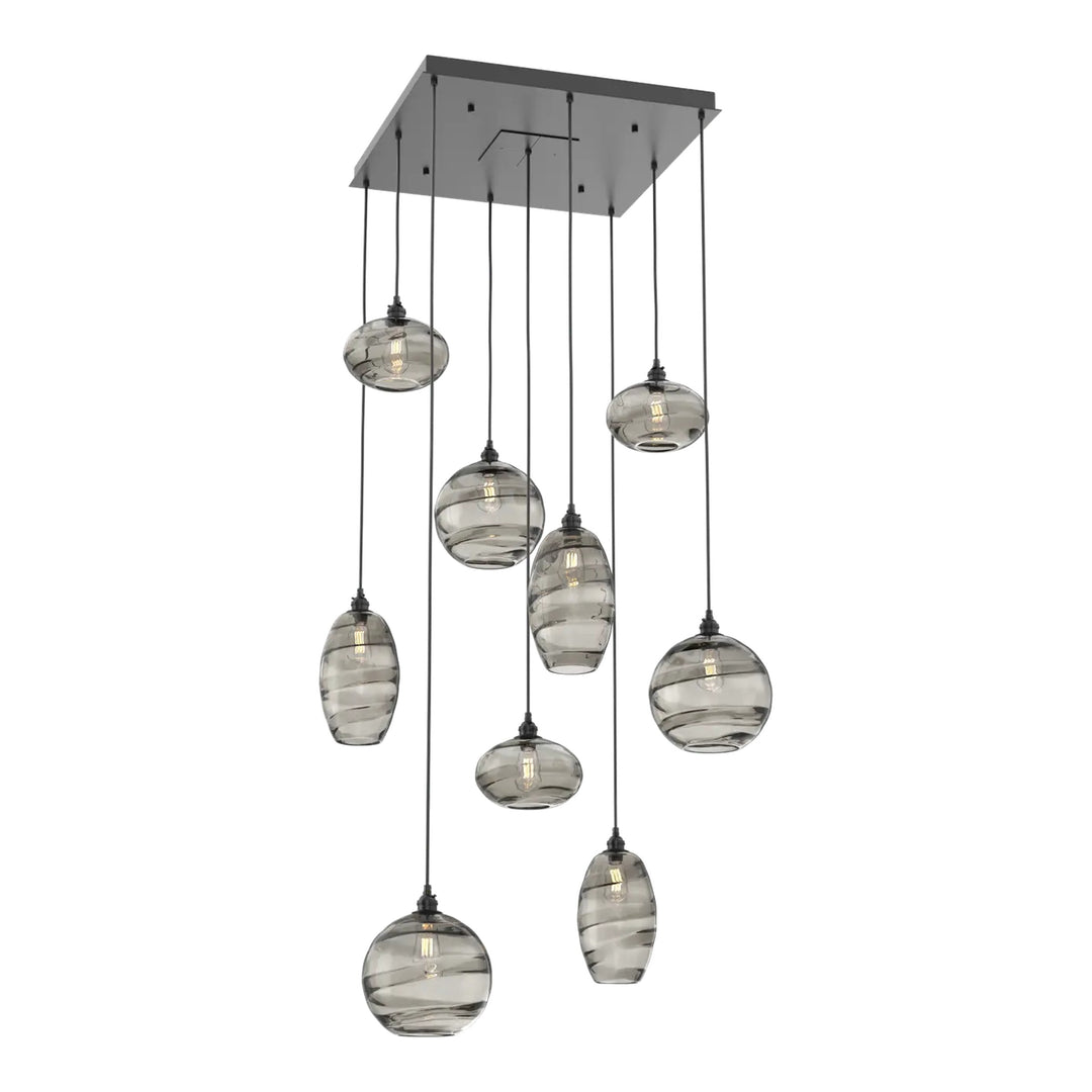 Misto Square Pendant Chandelier by Hammerton Studio 9 Lights in Matte Black with Smoke glass