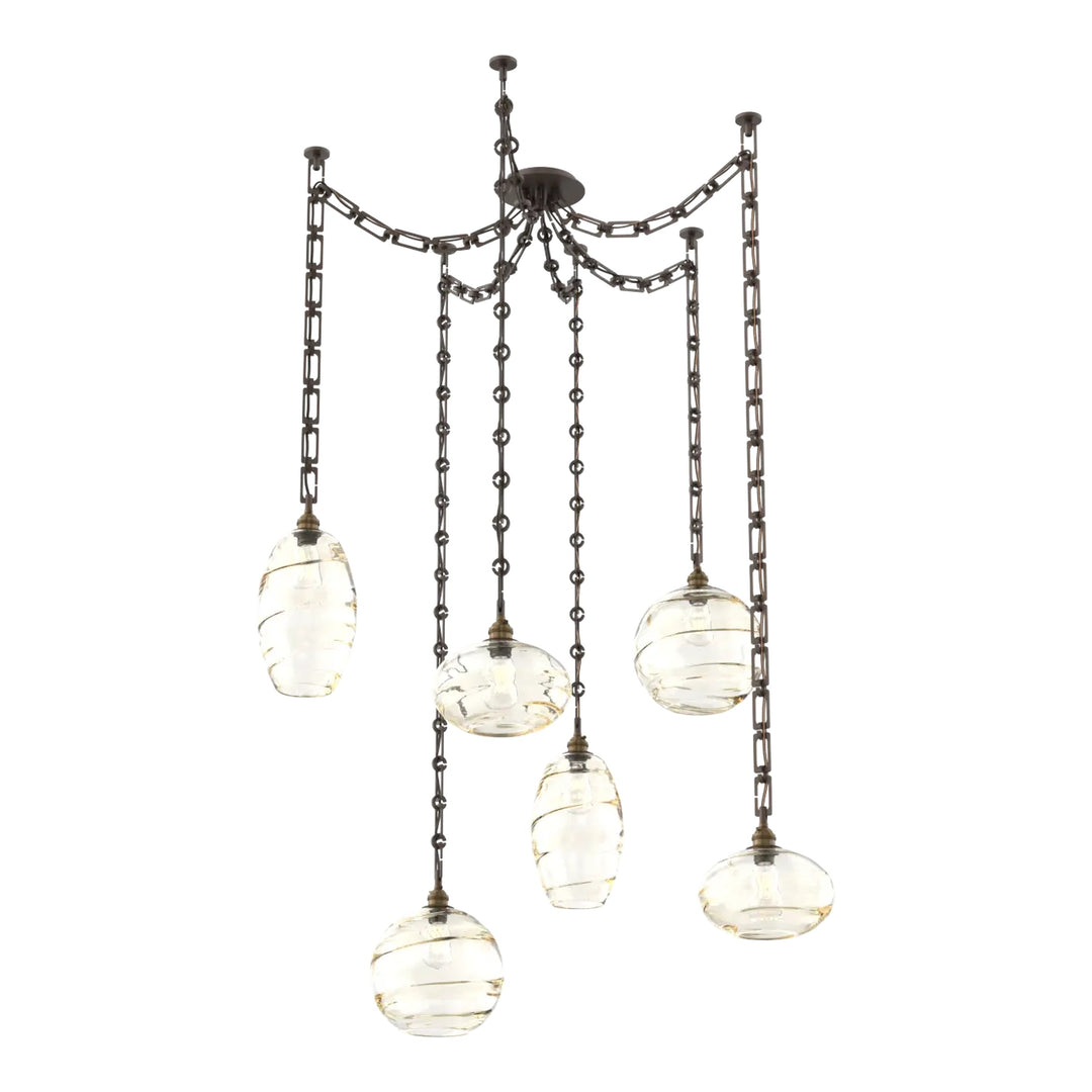 Misto Swag Chandelier by Hammerton Studio 6 Lights in Flat Bronze with Amber glass on chain