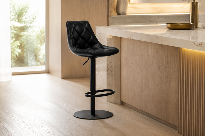 Mobital Bentayga Hydraulic Bar Stool in Onyx Black in a modern home bar