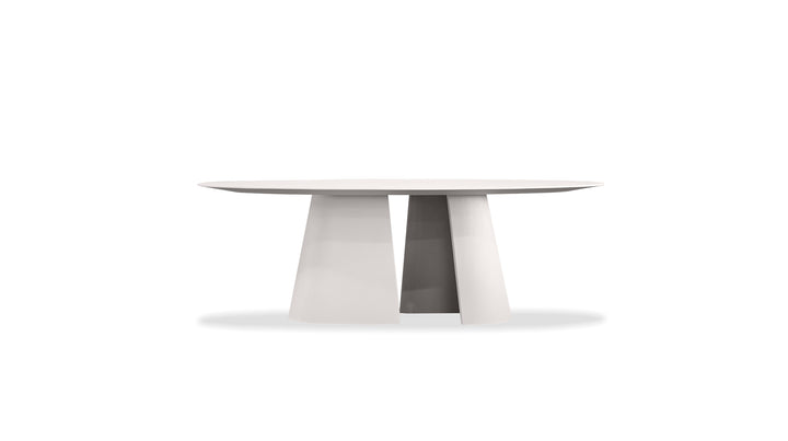 Mobital Tumuli oval outdoor dining table in Tapioca, lifestyle view